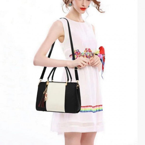 Women Fashion High Quality Double Handle Handbag - Black and White