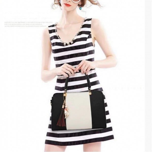 Women Fashion High Quality Double Handle Handbag - Black and White