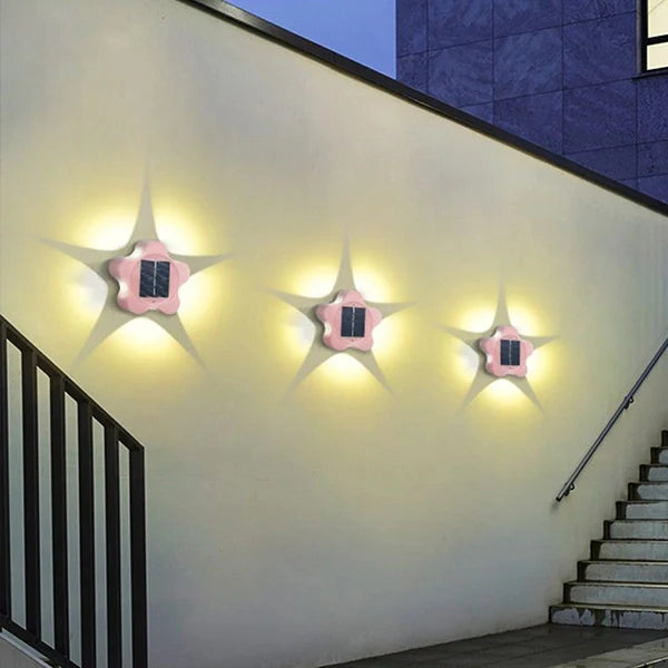 2 Pcs Stars Solar Charging Wall Decors Night Lights - White
