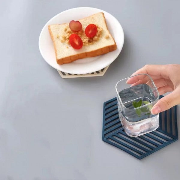 Heat Resistant Non Slip Striped Cutout Rubber Cup Mat - Blue - Shop N Save