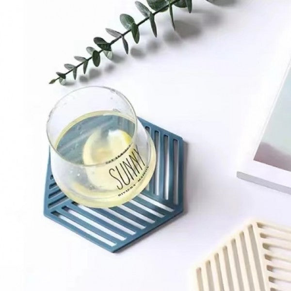 Heat Resistant Non Slip Striped Cutout Rubber Cup Mat - Blue - Shop N Save