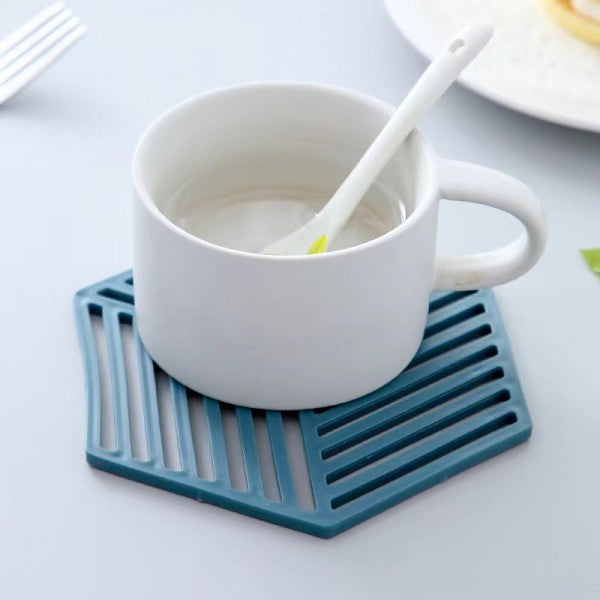 Heat Resistant Non Slip Striped Cutout Rubber Cup Mat - Blue - Shop N Save