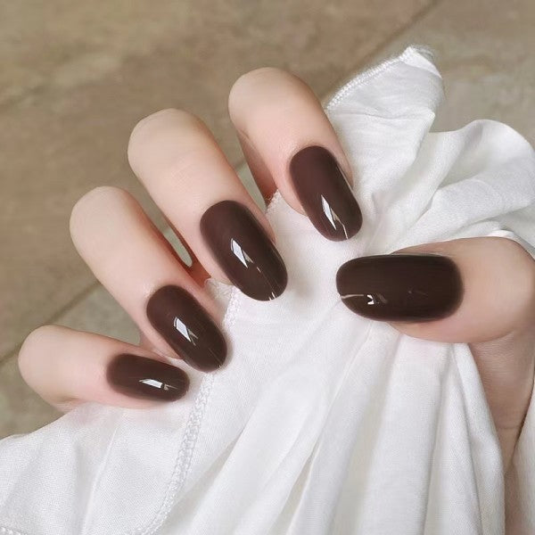 24 Pieces Pure Color Beauty Fake Nails Set With Glue - Bean Red - Shop N Save