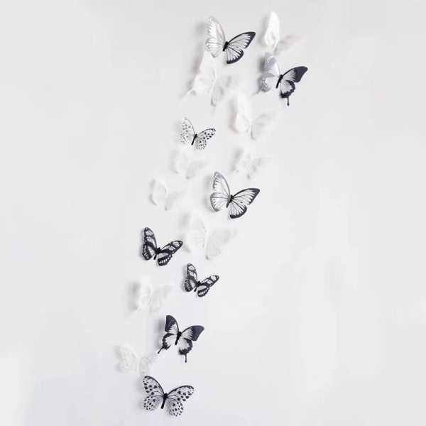 18 Pcs 3D Crystal Shiny Wall Decor Butterfly Sticker Set - White Black