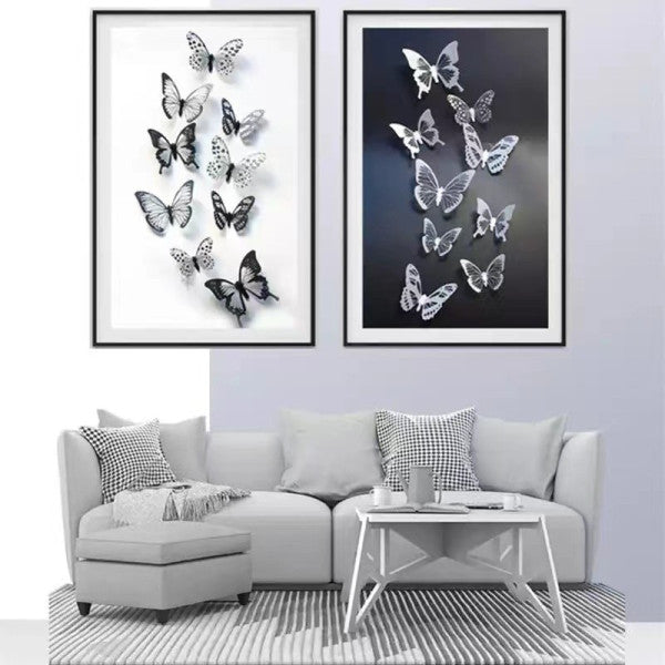 18 Pcs 3D Crystal Shiny Wall Decor Butterfly Sticker Set - White Black