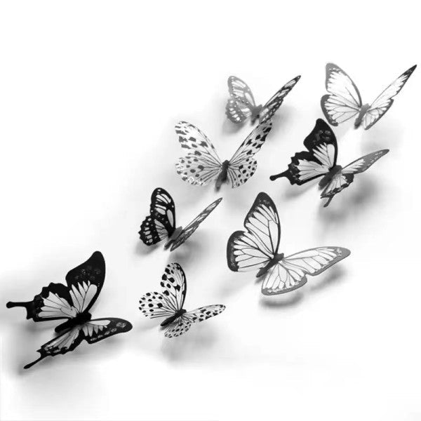 18 Pcs 3D Crystal Shiny Wall Decor Butterfly Sticker Set - White Black