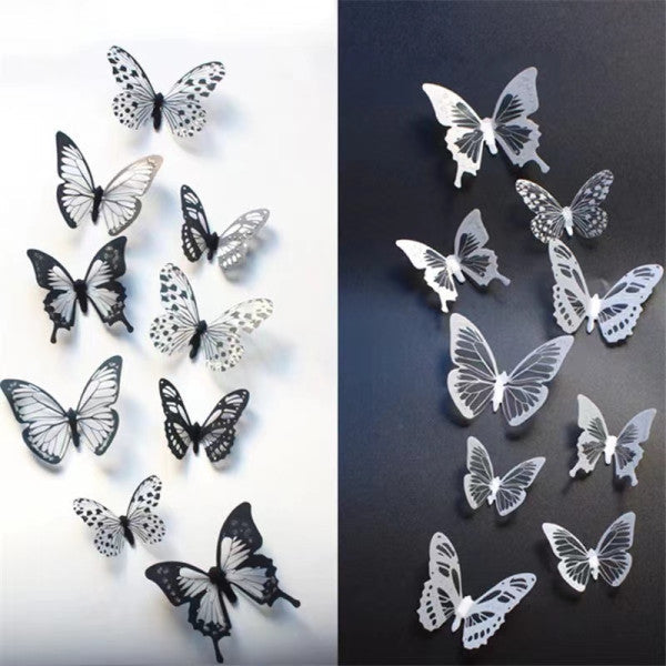 18 Pcs 3D Crystal Shiny Wall Decor Butterfly Sticker Set - White Black