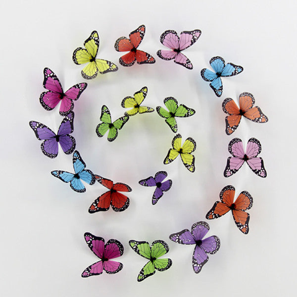 18 Pcs 3D Crystal Shiny Wall Decor Butterfly Sticker Set - Purple Red