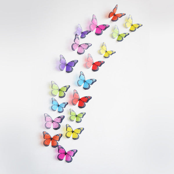 18 Pcs 3D Crystal Shiny Wall Decor Butterfly Sticker Set - Purple Red