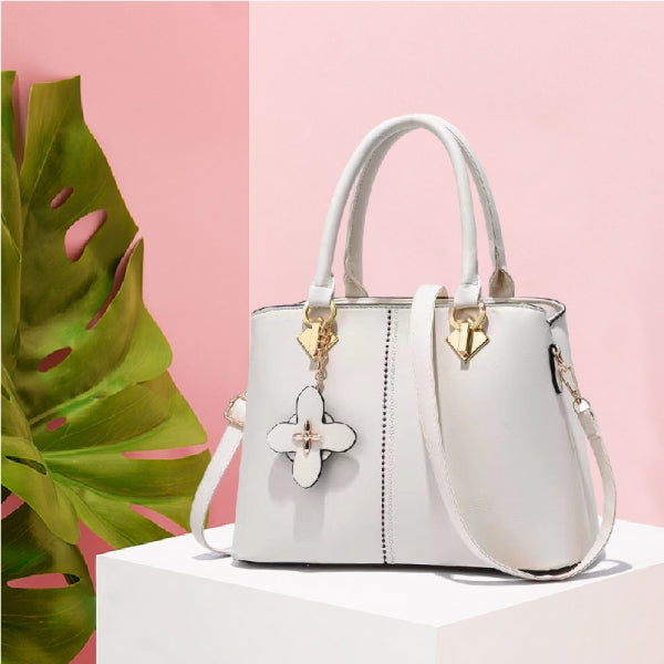 Ladies Floral Decoration Hight Fashion Handbag - White - Shop N Save