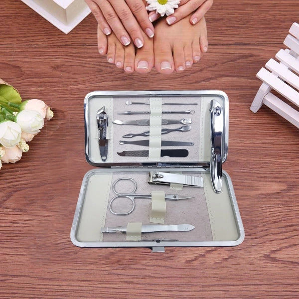 11 Pcs Stainless Steel Nail Clippers Kit with Case - Silver - Much My
