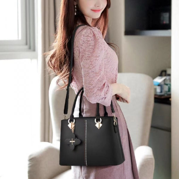 Ladies Floral Decoration Hight Fashion Handbag - White - Shop N Save