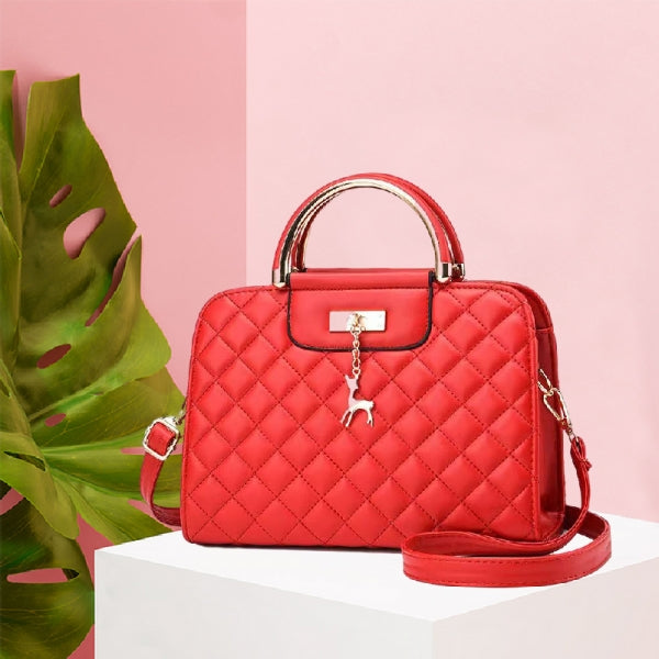 Ladies Fashion Rhombus Large Capacity Handbag - Red - Shop N Save