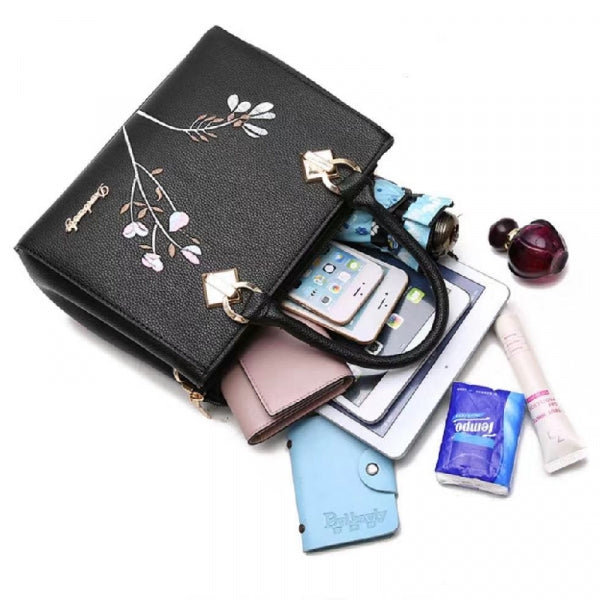 Ladies High Quality Flower Embroidered Handbag - Black - Shop N Save