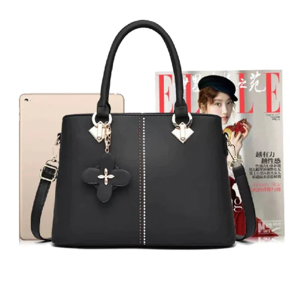 Ladies Floral Decoration Hight Fashion Handbag - Black - Shop N Save