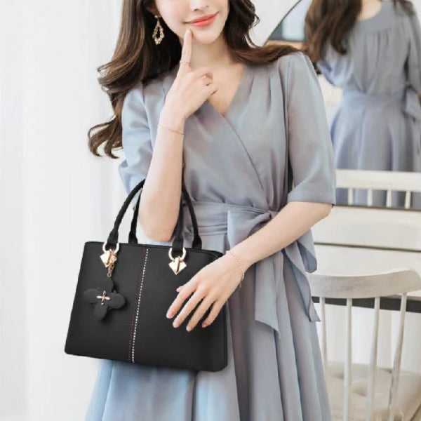 Ladies Floral Decoration Hight Fashion Handbag - White - Shop N Save