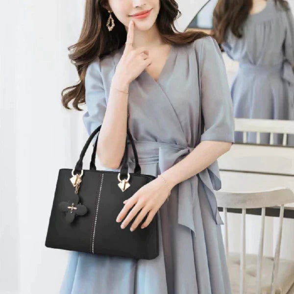 Ladies Floral Decoration Hight Fashion Handbag - Black - Shop N Save