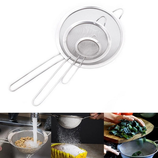 3 Pcs Multipurpose Strainers Sieves Colander - Silver - Shop N Save