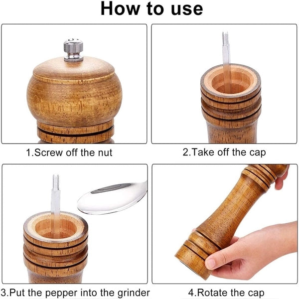 Adjustable Wooden Salt And Pepper Swivel Grinder Mill - Black
