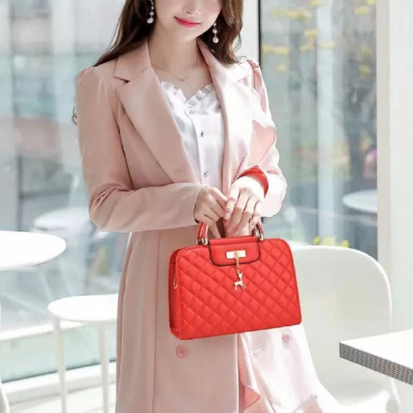 Ladies Fashion Rhombus Large Capacity Handbag - Red - Shop N Save