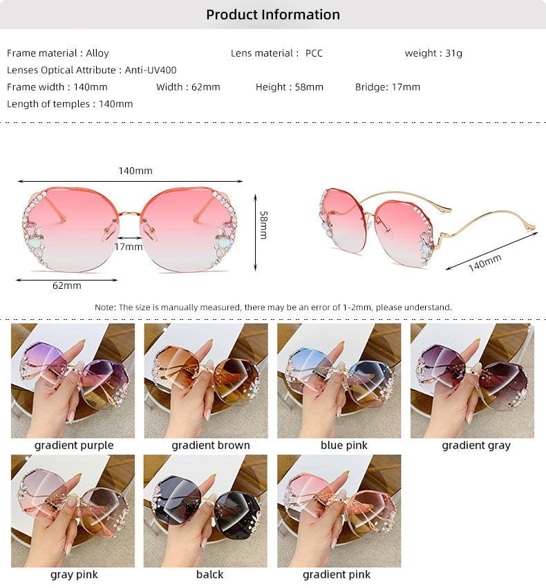 Women Fashion Diamond Rimless Sunglasses - Pink - Shop N Save