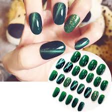 Shiny Metallic Style 12 PCs Solid Color Fake Nails Set - Green - Shop N Save
