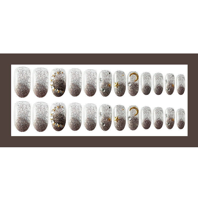 24 Pieces Moon And Star Reusable Nail Patches Set With Glue - Choclate - Shop N Save