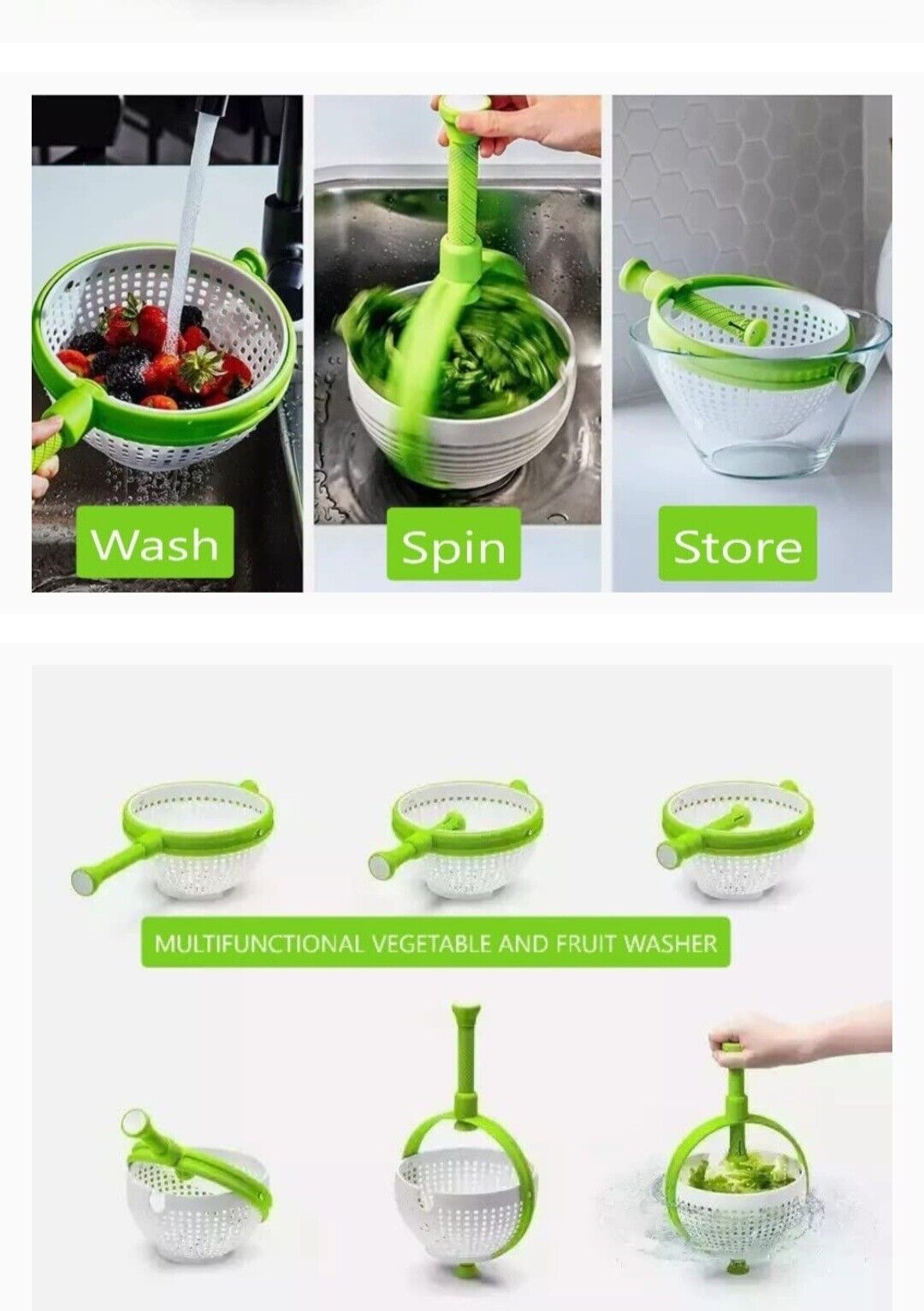 After Wash Fruit and Vegetable Dryer Spinner Basket - Green - Shop N Save