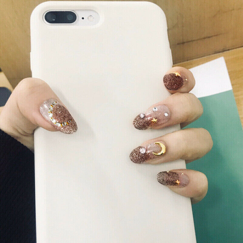 24 Pieces Moon And Star Reusable Nail Patches Set With Glue - Choclate - Shop N Save