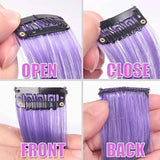 Long Straight Women colorful Synthetic Clip In Hair Extension purple