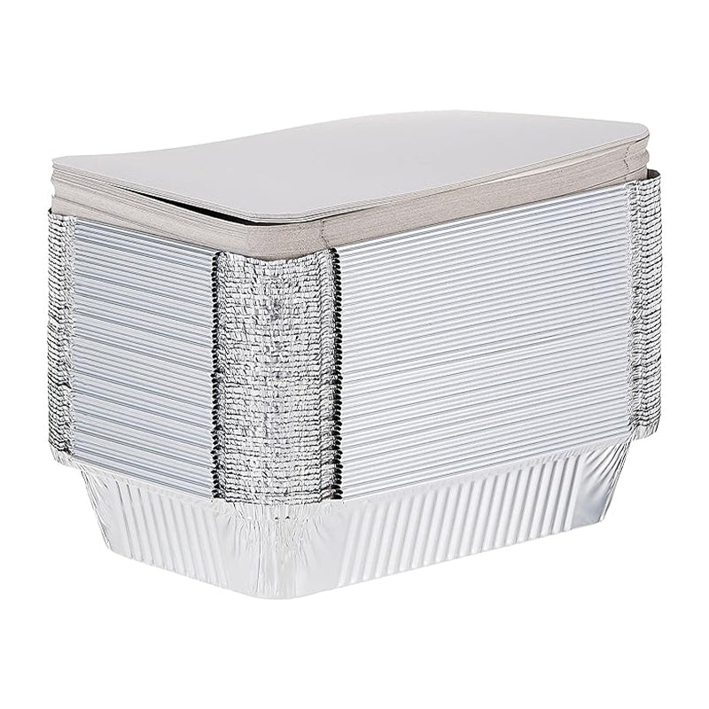 Hotpack Disposable Food Storage, Take away Aluminum Rectangle Food Container Silver 890ml with Lid, 50 Pieces - Shop N Save