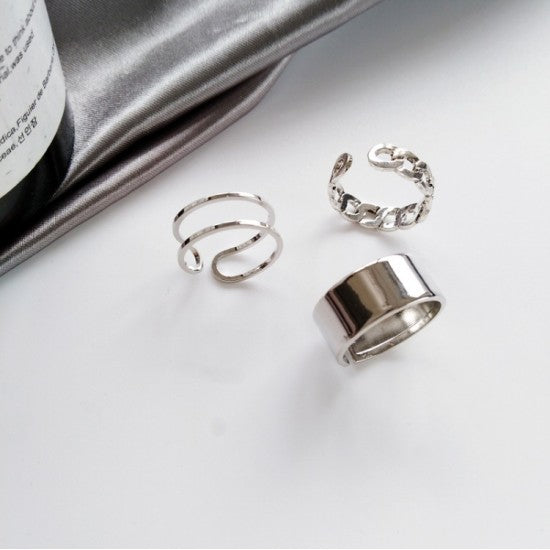 3 Pcs Ring Set For Women Aesthetic Vintage Resizable Finger Rings Silver