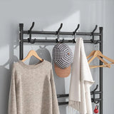 White Metal 4-Tier Shoe Rack &amp; Hat Coat Hanger Multipurpose Organizer with 8 Hooks Perfect for Entryways Bedrooms or Living Rooms - Shop N Save