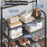 White Metal 4-Tier Shoe Rack &amp; Hat Coat Hanger Multipurpose Organizer with 8 Hooks Perfect for Entryways Bedrooms or Living Rooms - Shop N Save