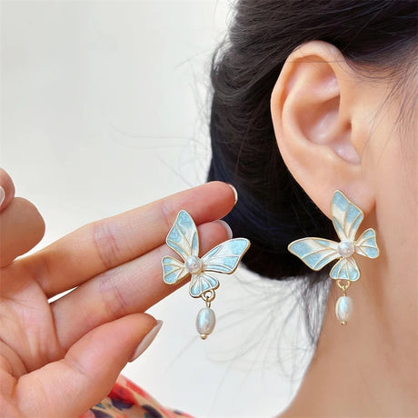 Korean Butterfly Clip-Ons: Freshwater Pearl Non-Pierced Earrings - Shop N Save