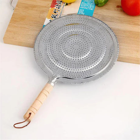 Heat Diffuser Wooden Handle Gas Electric Simmer Ring - Silver