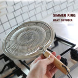 Heat Diffuser Wooden Handle Gas Electric Simmer Ring - Silver