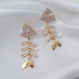 Rhinestone Fish Bone Drop Earrings: Trendy Fashion Gift - Shop N Save