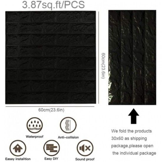 3D Wall Wallpaper Self-Adhesive 70 x 78 CM - Black