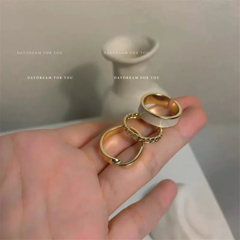Boho Enamel Metal Ring Set: Geometric Twist &amp; Adjustable - Shop N Save