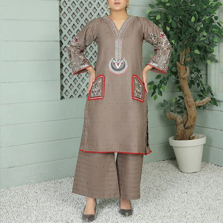 2 Piece Kurti Salwar Embroidery Set - Pure Cotton Collection Stylish Solid Color Light Weight Cotton Fabric Suit Top Bottom Salwar Kameez Indian Pakistani Embroidered Suit For Event Party Outdoor Dress - Khaki - Shop N Save