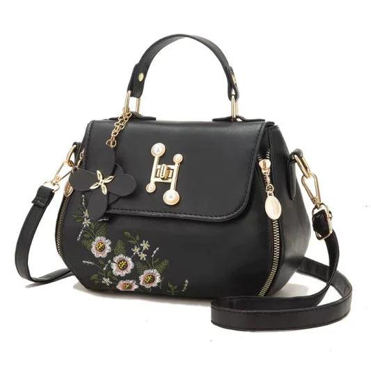 Sweet Lady One Shoulder Embroidered Crossbody Bag - Black - Shop N Save