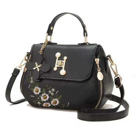 Sweet Lady One Shoulder Embroidered Crossbody Bag - Black - Shop N Save