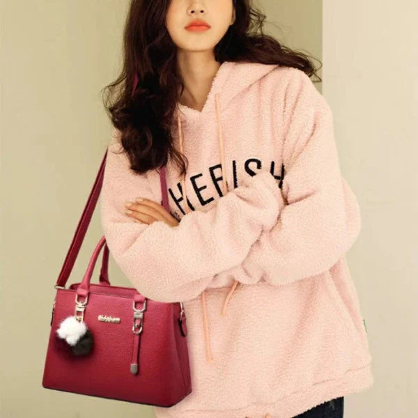 Red Lady's Fashion Handbags Simple Double Handle Zipper Closure Synthetic Leather Exterior - Shop N Save