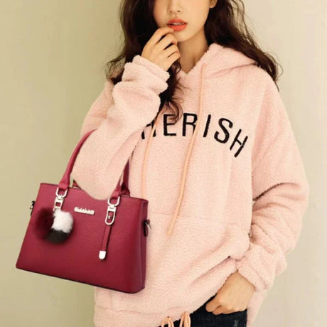 Red Lady's Fashion Handbags Simple Double Handle Zipper Closure Synthetic Leather Exterior - Shop N Save