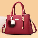 Red Lady's Fashion Handbags Simple Double Handle Zipper Closure Synthetic Leather Exterior - Shop N Save