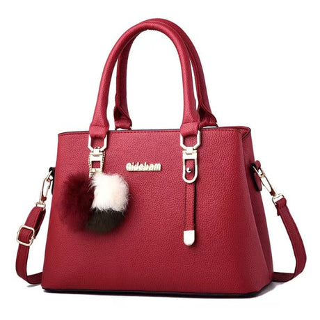 Red Lady's Fashion Handbags Simple Double Handle Zipper Closure Synthetic Leather Exterior - Shop N Save