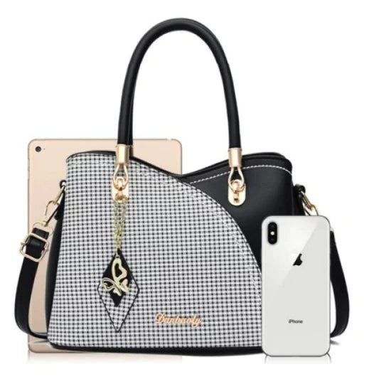 Hight Quality Women Fashion Patchwork Handbag - Jet Black