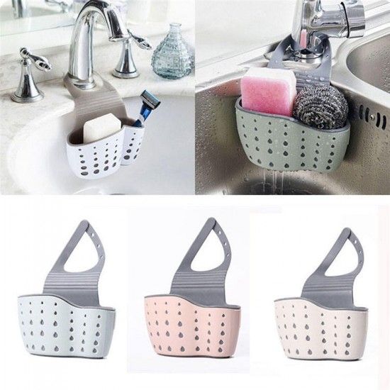 Sink Shelf Soap Sponge Drain Rack Silicone Storage Bag - Light Green