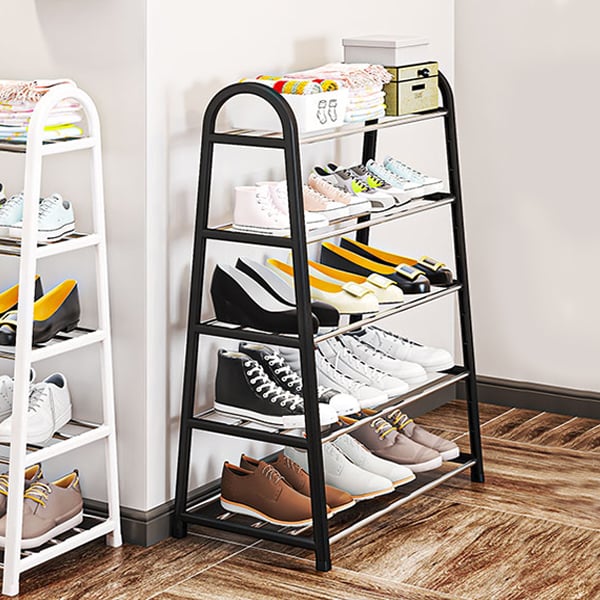Compact 5 Shelf Shoe Organizer Ideal for School Office and Home! Easy-to-Install Plastic Rack Saves Space and Offers Versatile Storage - Shop N Save